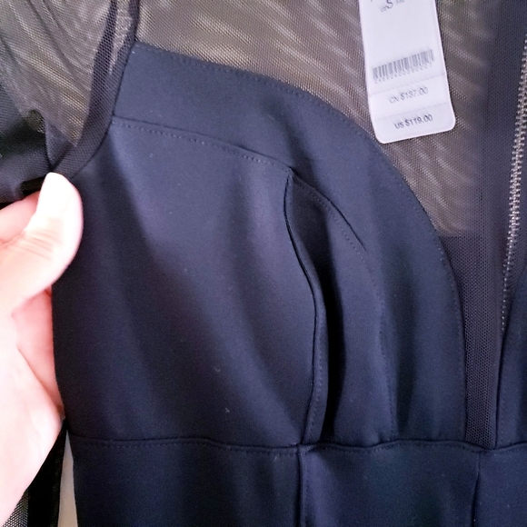 🏷BEBE LS Mesh Yoke Peplum Jumpsuit - NWT S - Picture 4 of 12